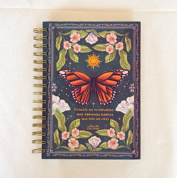 Cuaderno A5 – Mariposa "Confia en tu esfuerzo, está abriendo puertas que aún no ves"